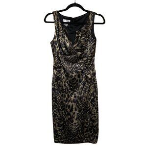 London Style Dress Sleeveless Animal Print Bodycon Midi Sz 6 Cocktail MOB WIFE
